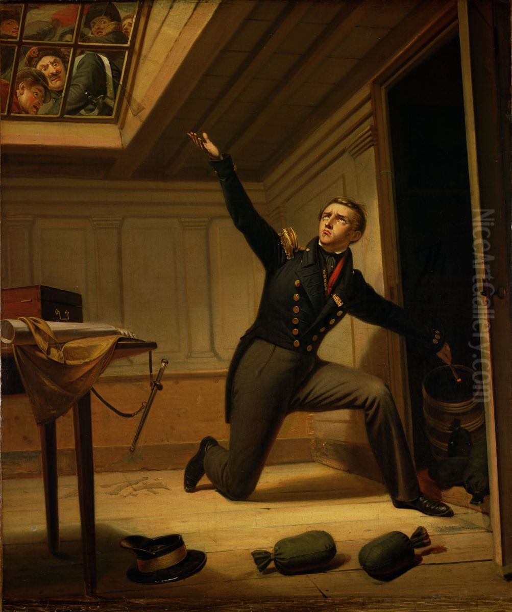 Van Speyk in de kruitkamer van het schip Oil Painting by Jacobus Schoemaker Doyer