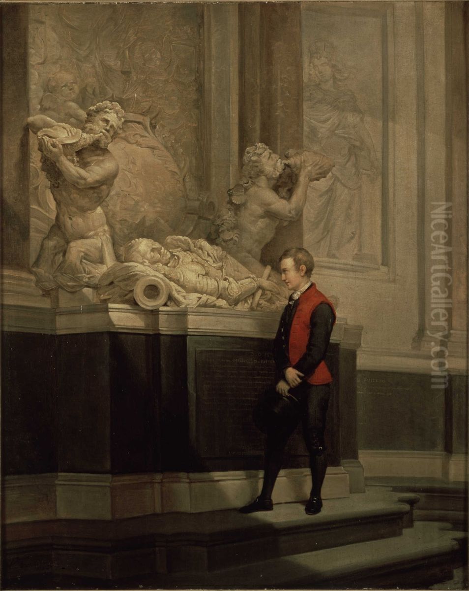 Van Speyk voor het praalgraf van de Ruyter Oil Painting by Hendrik Breukelaar