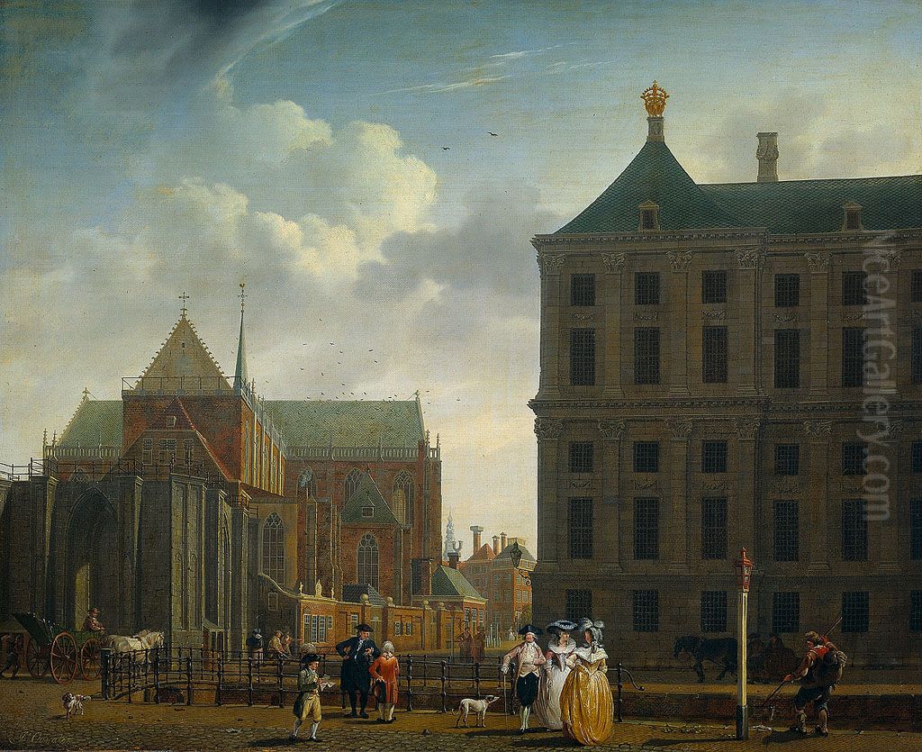 De Nieuwe Kerk met de achterkant van het Stadhuis Oil Painting by Isaac Ouwater