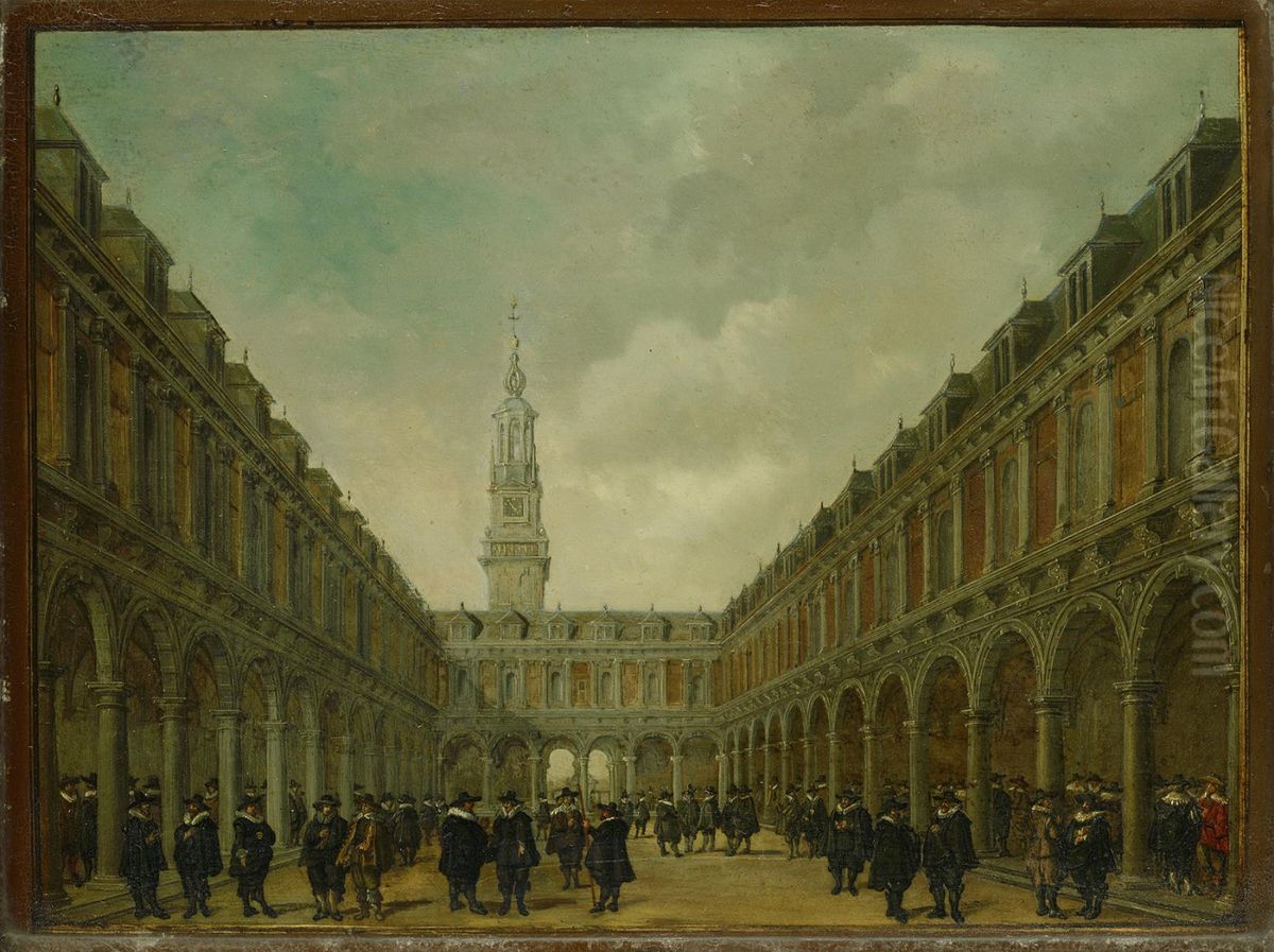 De Beurs van Hendrick de Keyser-Courtyard of the Bourse Oil Painting by Philips Vingboons