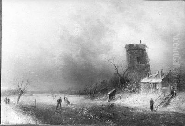 Winterlandschap Oil Painting by Charles Henri Leickert