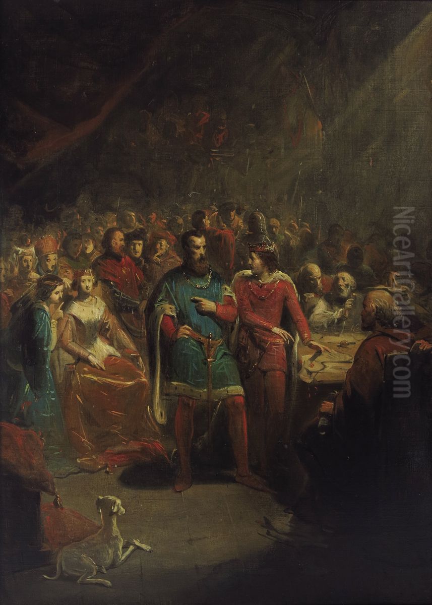 Anno 1299. Graaf Jan I van Holland draagt het bewind aan Jan van Avesnes op Oil Painting by Johannes Hinderikus Egenberger