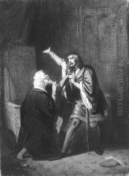 Anno 1388. Hertog Willem van Gelre wordt door zijn vader tot vrede overgehaald Oil Painting by Johannes Hinderikus Egenberger