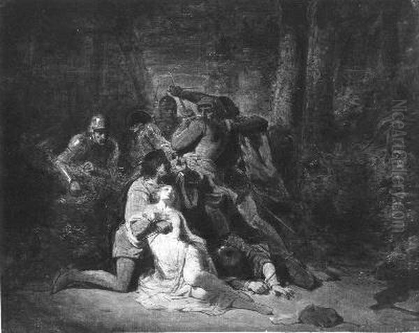 Anno 1390. De moord op Aleid van Poelgeest Oil Painting by Johannes Hinderikus Egenberger