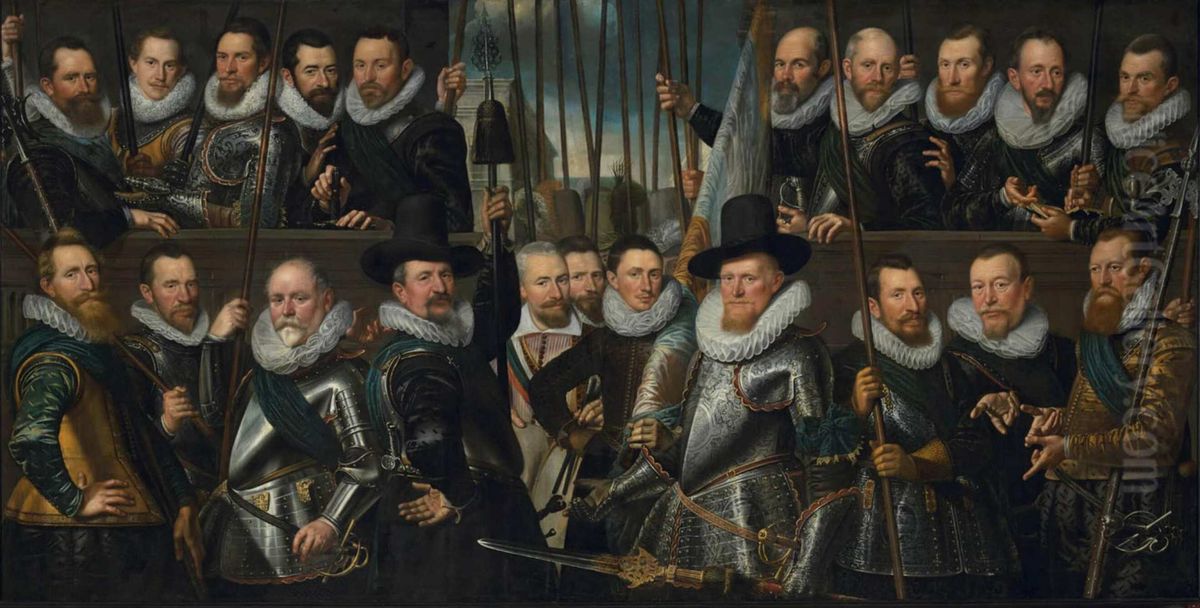 Civic Guardsmen of the company of Captain Arent ten Grootenhuys and Lieutenant Jacob Floriszn Cloeck Oil Painting by Frans Badens