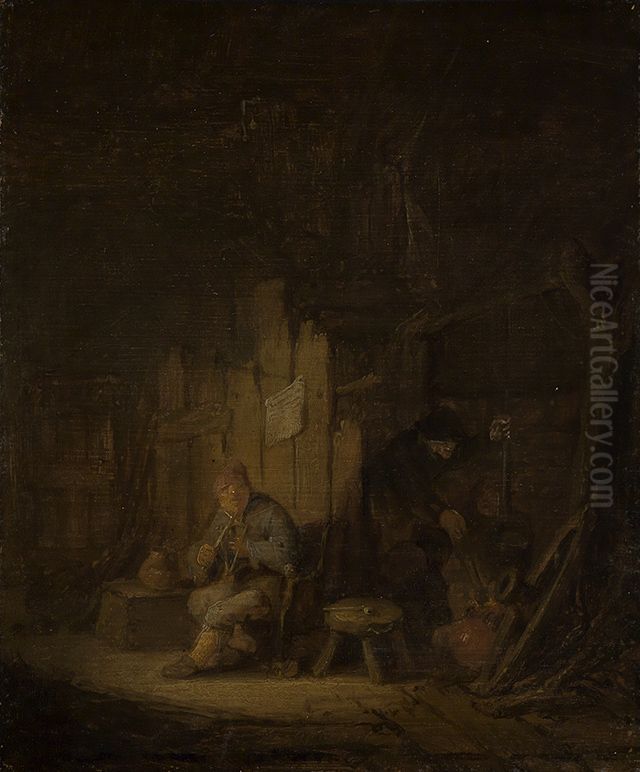 A Fisherman's Family in their Cottage Oil Painting by Adriaen van Ostade