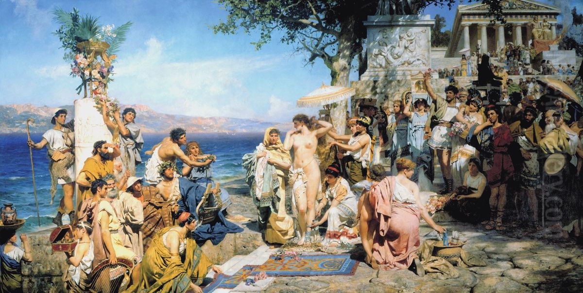 Fryne na swiecie Posejdona w Eleusis Oil Painting by Henryk Siemiradzki