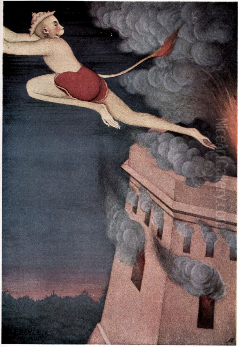 Burning of Lanka Oil Painting by K. Venkatappa