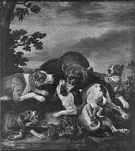 The Bear Hunt Oil Painting by David de Coninck
