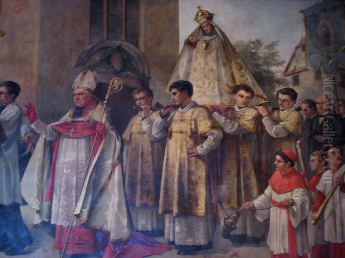 le Couronnement de la statue de la Vierge en 1859 Oil Painting by Martin von Feuerstein