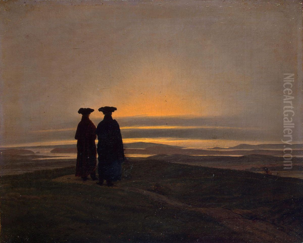 Sonnenuntergang (Bruder)  oder  Abendliche Landschaft mit zwei Mannern Oil Painting by Caspar David Friedrich