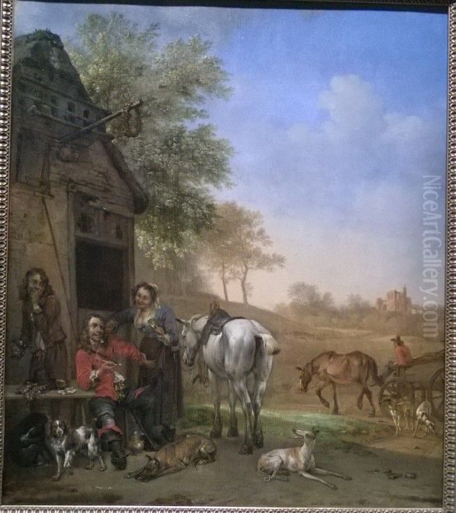 Hunter's Visit Oil Painting by Paulus Potter
