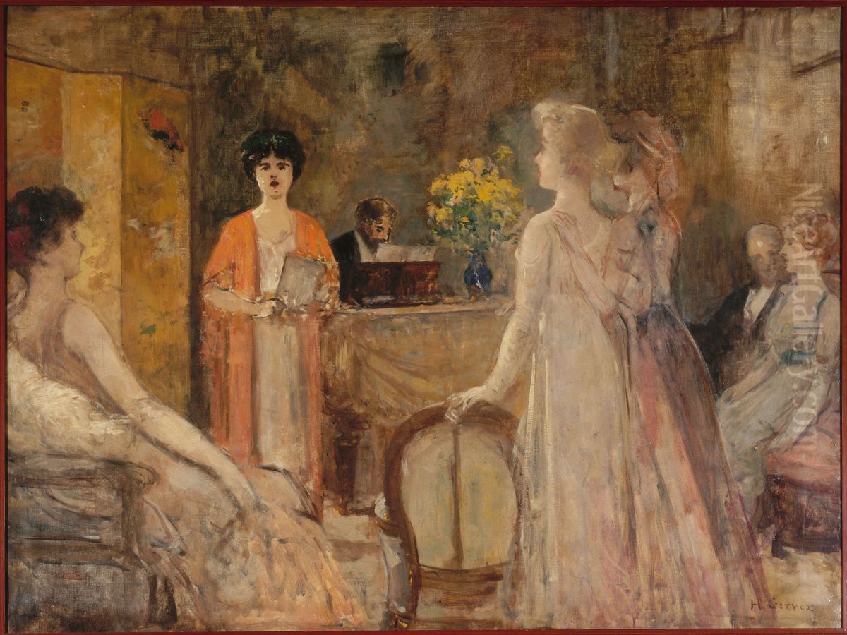 Un mardi, soiree chez Madeleine Lemaire. Oil Painting by Henri Gervex