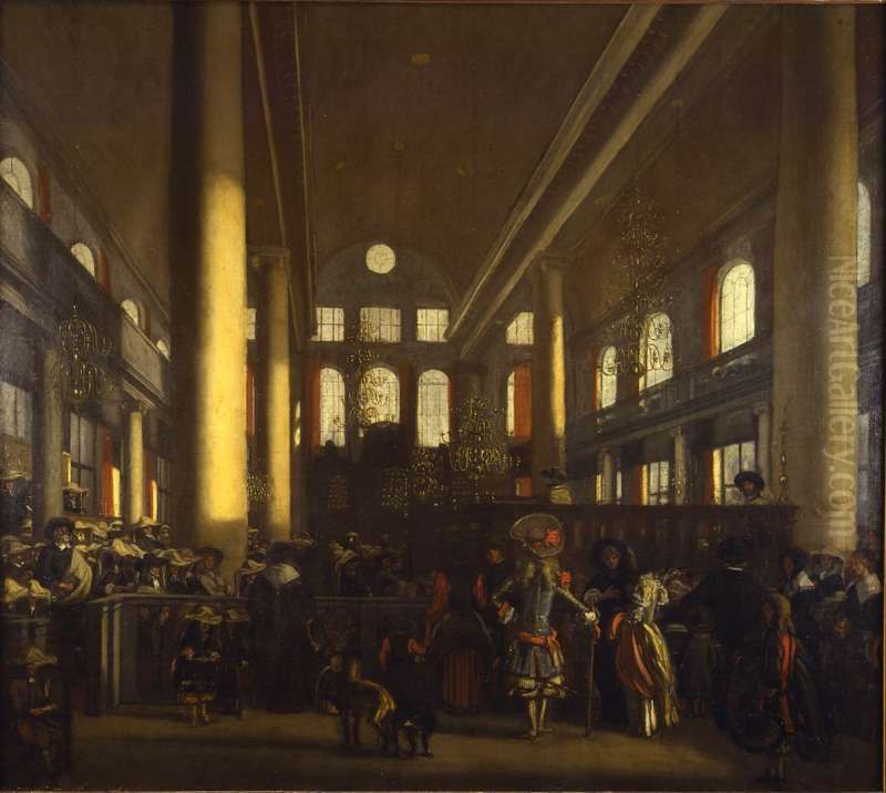 Interior of the Synagogue in Amsterdam Oil Painting by Emanuel de Witte