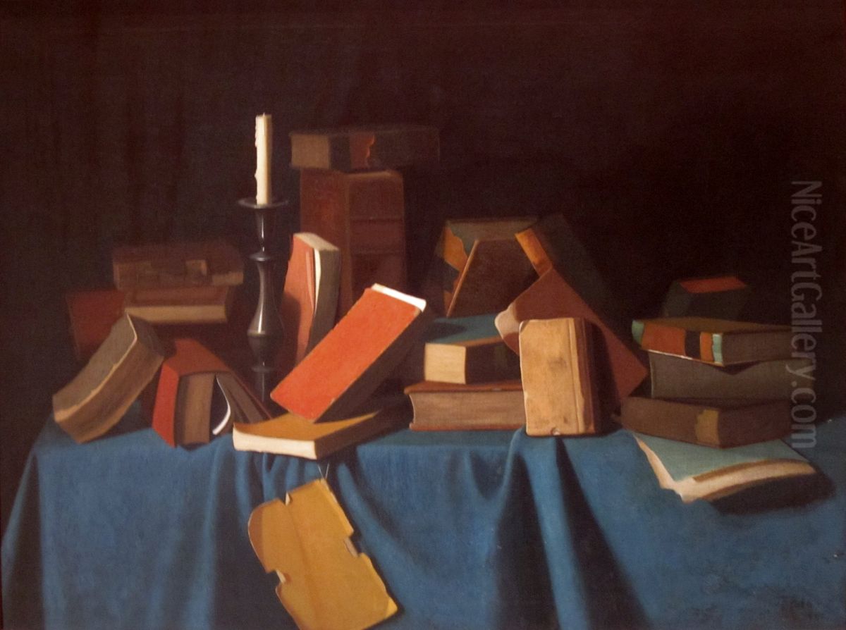 In the Library Oil Painting by John F. Peto