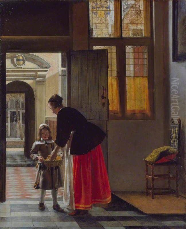 Een kind dat brood bezorgt Oil Painting by Pieter De Hooch