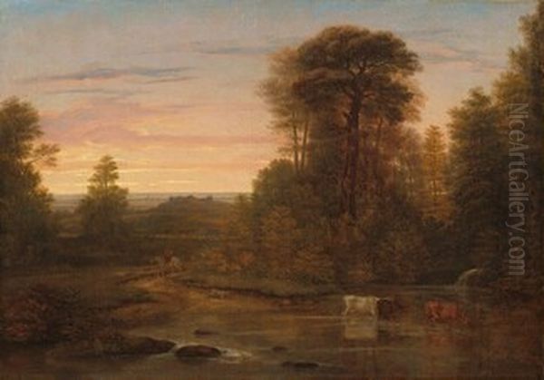 A Landscape after Sunset Oil Painting by Washington Allston