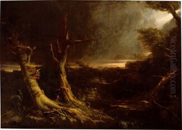 Tornado in an American Forest Oil Painting by Thomas Cole