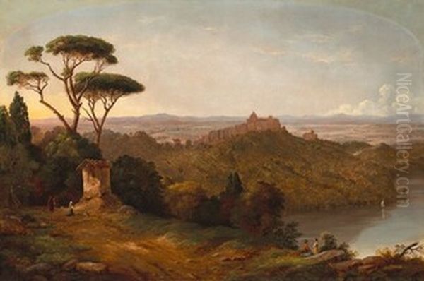 Castle Gondolfo, Lake Albano, Italy Oil Painting by Christopher Pearse Cranch