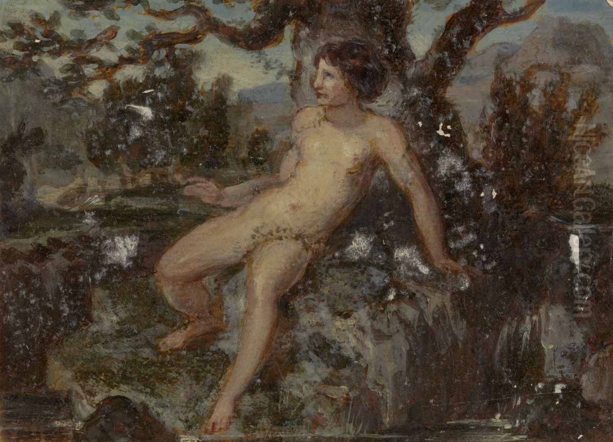 Figure Study of a Nude Woman in a Wooded Landscape Oil Painting by Robert Smirke