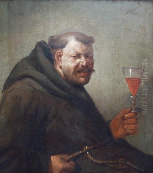 A drinking monk. Oil Painting by Egbert Van Heemskerck