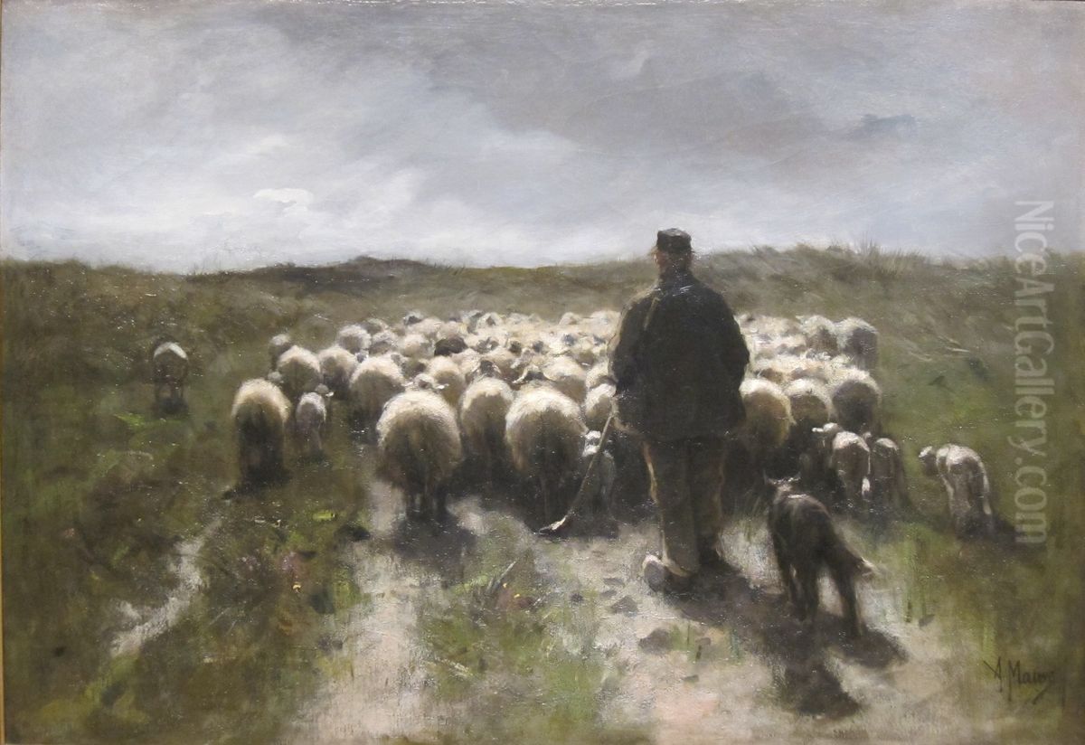 Shepherd and Sheep Oil Painting by Anton Mauve