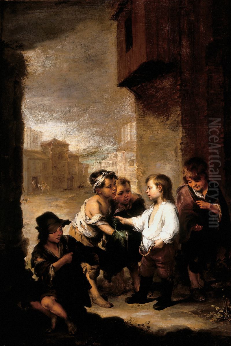 St. Thomas of Villanueva dividing his clothes among beggar boys Oil Painting by Bartolome Esteban Murillo