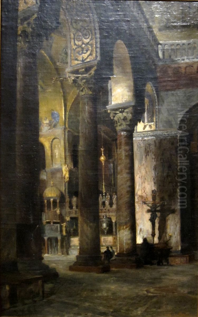 Interior, Basilica di San Marco, Venice Oil Painting by Otto (Henry) Bacher