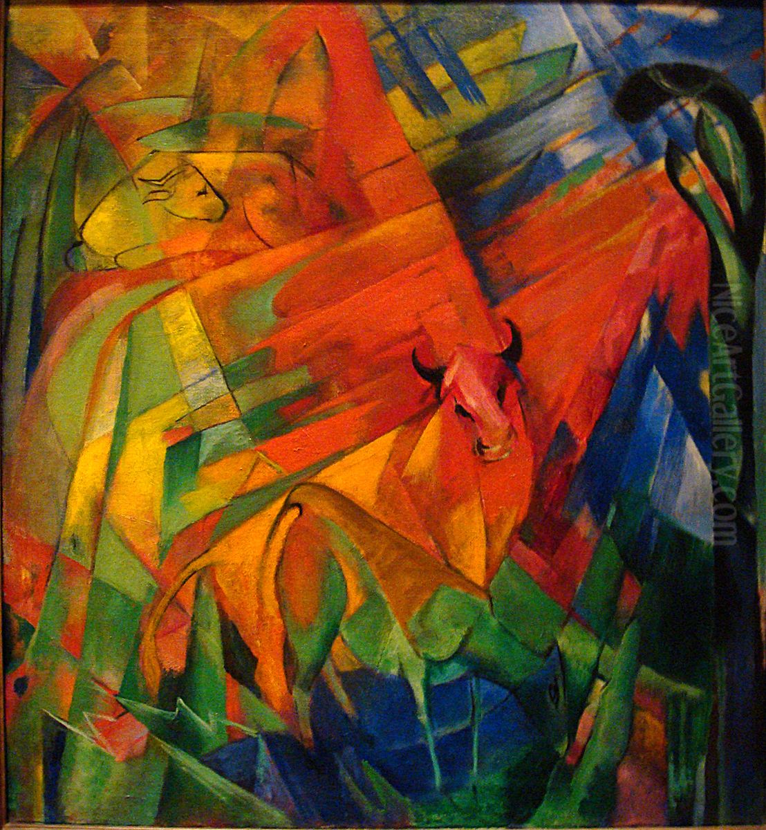 Animals in a Landscape Oil Painting by Franz Marc