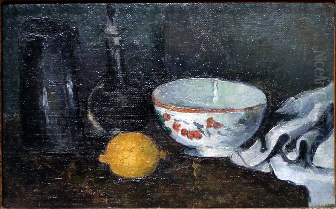 Still Life in Blue with Lemon Oil Painting by Paul Cezanne