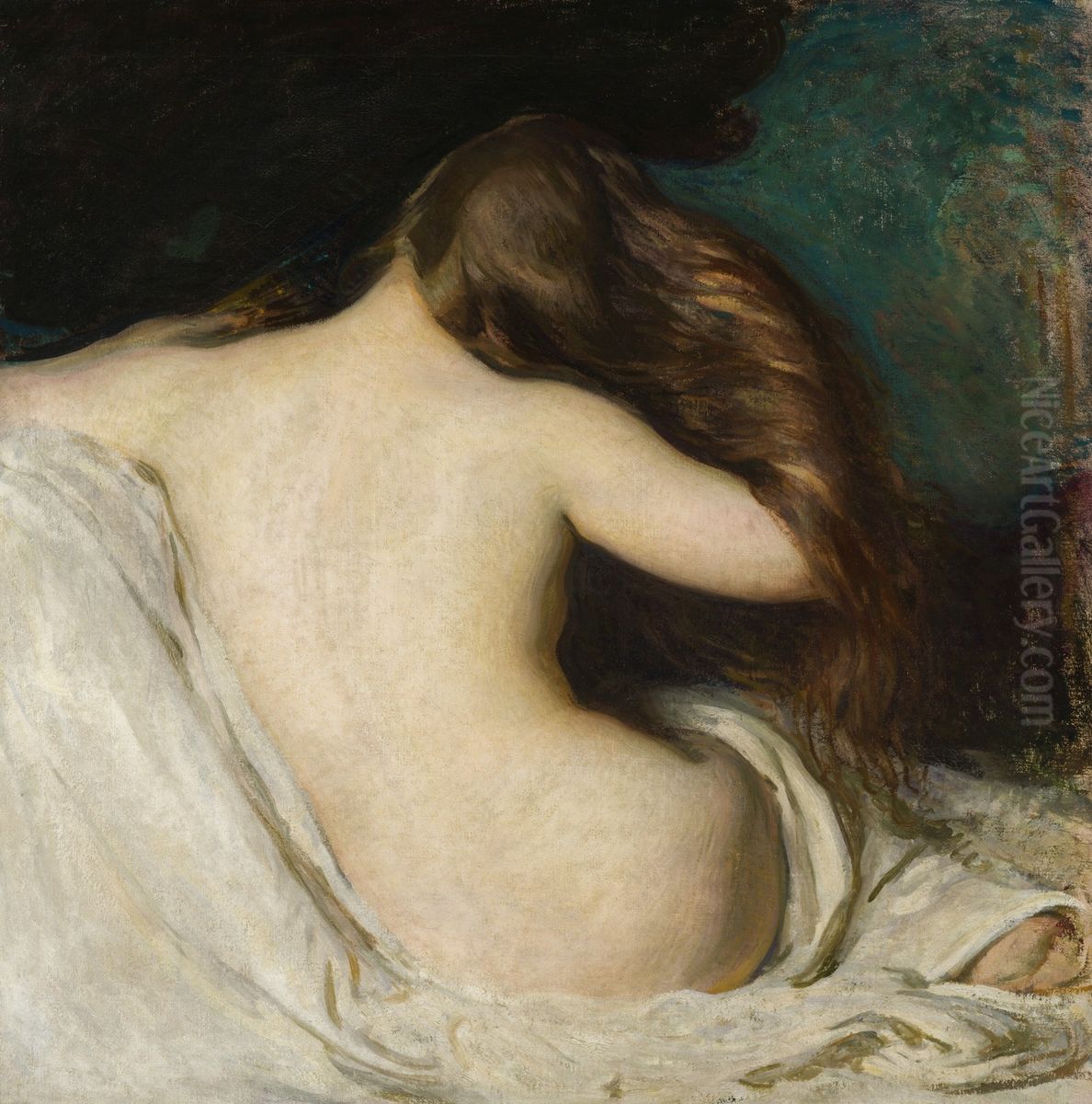 Woman Drying Her Hair Oil Painting by Joseph DeCamp