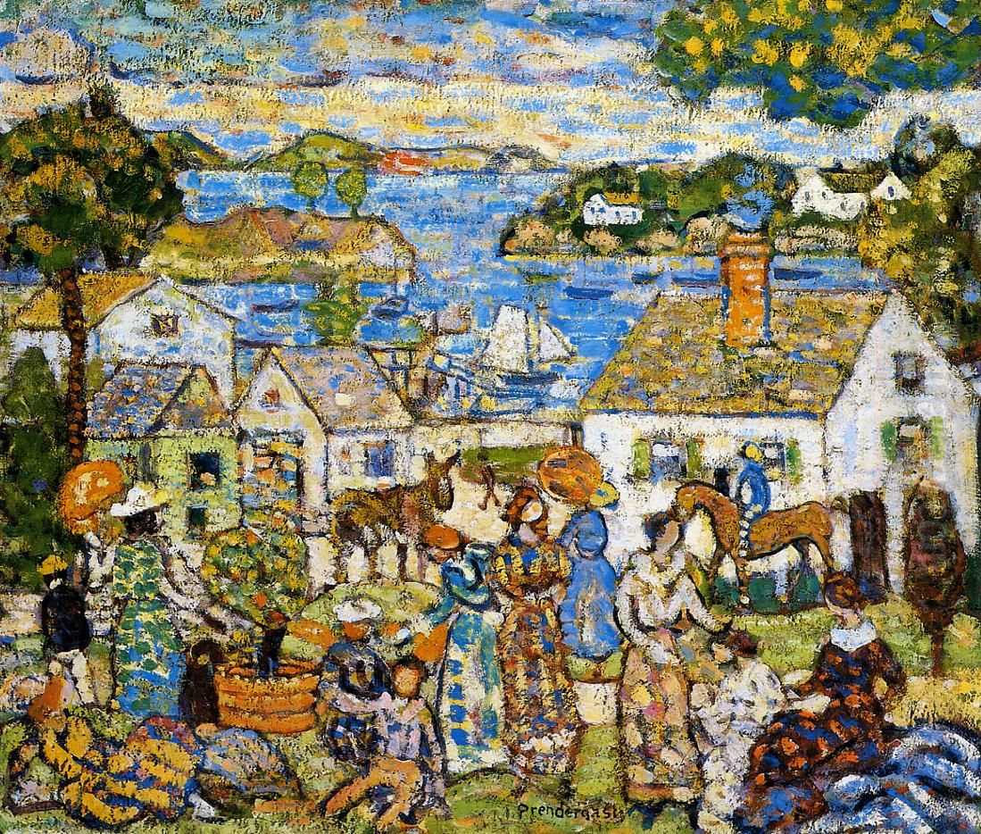 New England Harbor Oil Painting by Maurice Prendergast