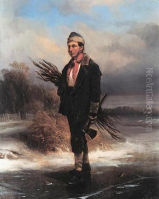 Zelfportret als houtsprokkelaar Oil Painting by Cornelis Springer