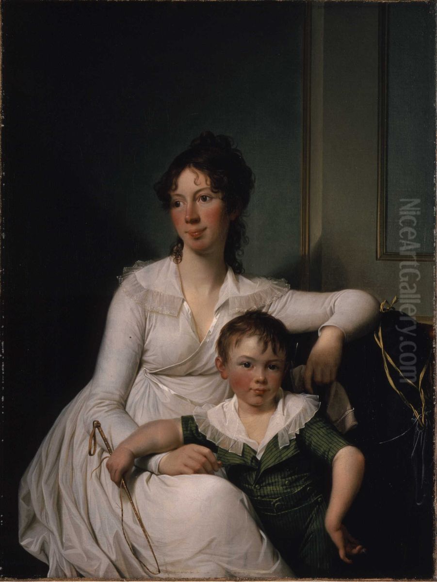 Portrait of Elisabeth Henriette Bruun de Neergaard with her eldest son Henrik Oil Painting by Jens Juel