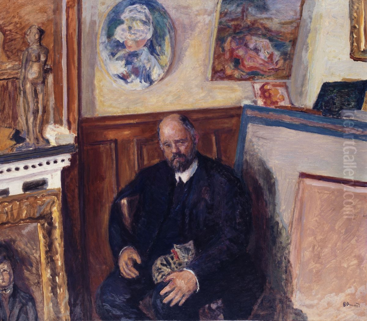 Portrait of Ambroise Vollard with a cat Oil Painting by Pierre Bonnard