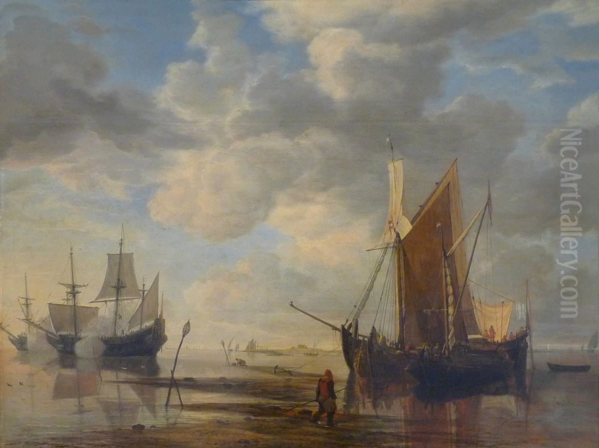 Low Tide Oil Painting by Simon De Vlieger