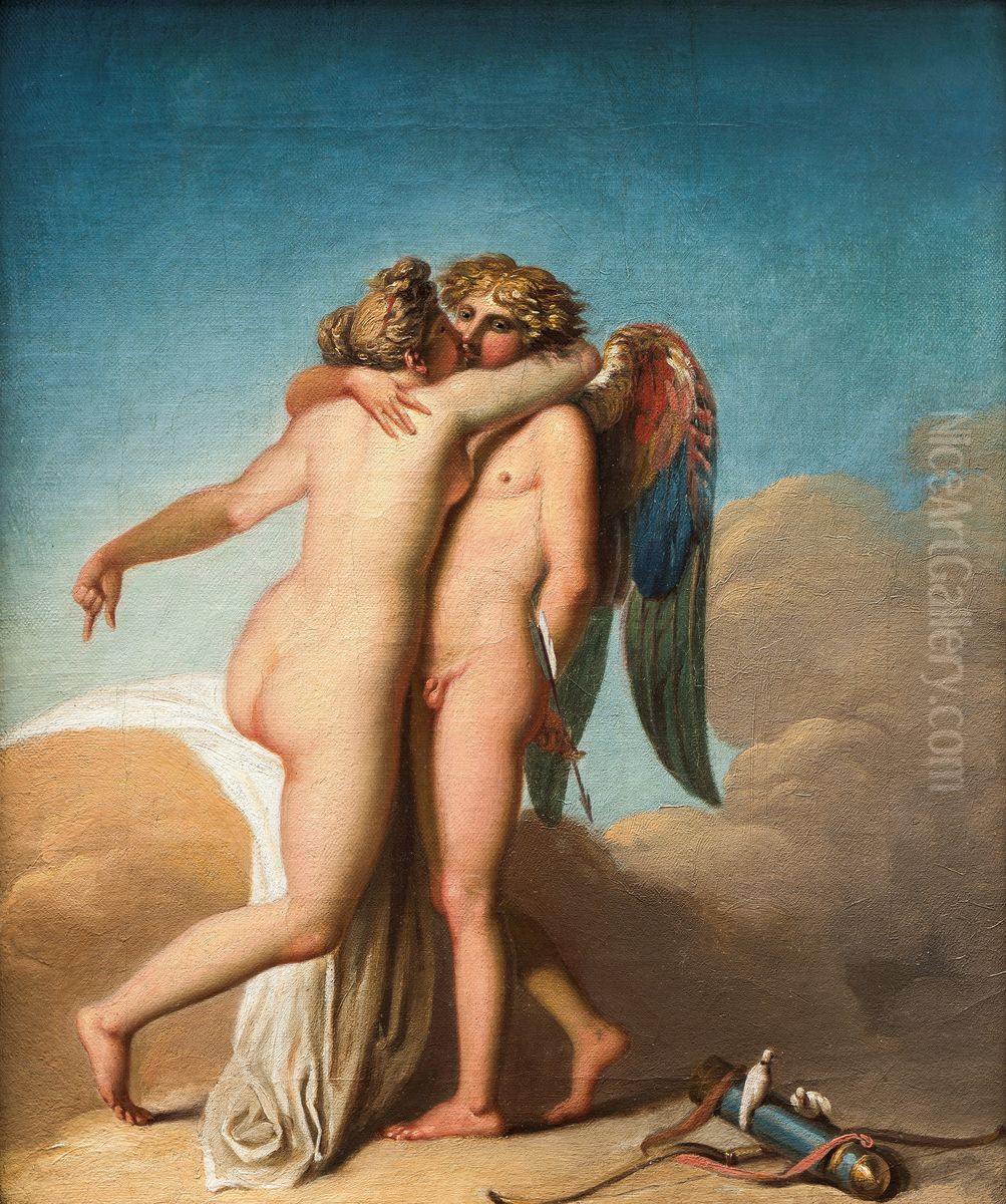 Amor og Psyche favner hinanden Oil Painting by Nicolai Abildgaard