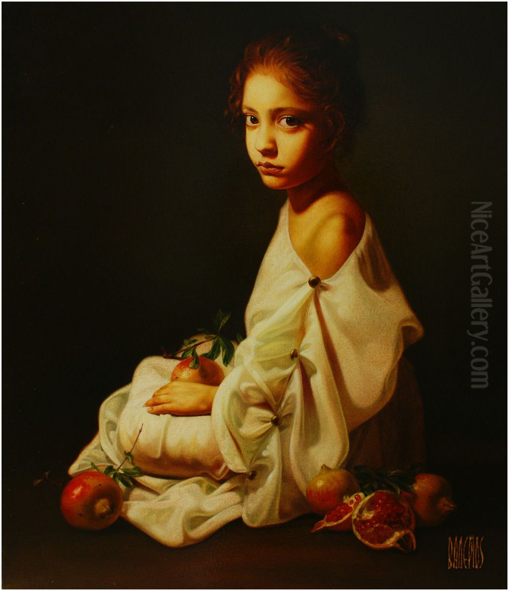Girl with pomegranates Oil Painting by Valerios