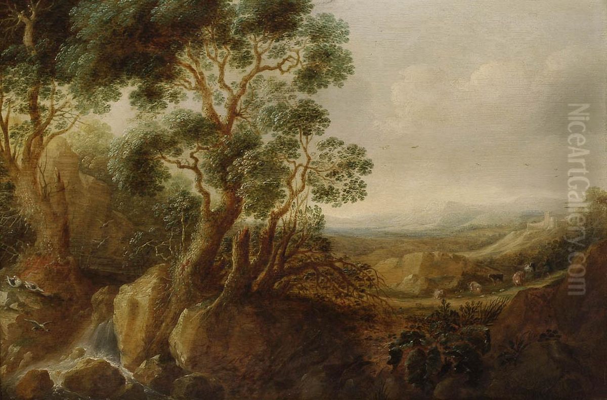 Mountainous Landscape Oil Painting by Gillis d'Hondecoeter