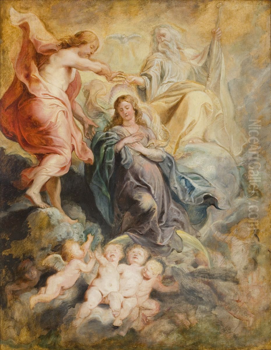 The coronation of the Virgin Oil Painting by (studio of) Rubens, Peter Paul