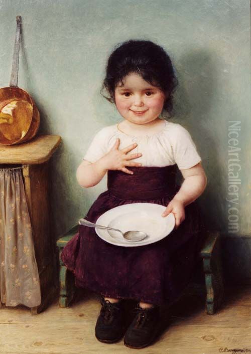 Nina en la cocina (1904), obra de Carl von Bergen Oil Painting by Carl Von Bergen