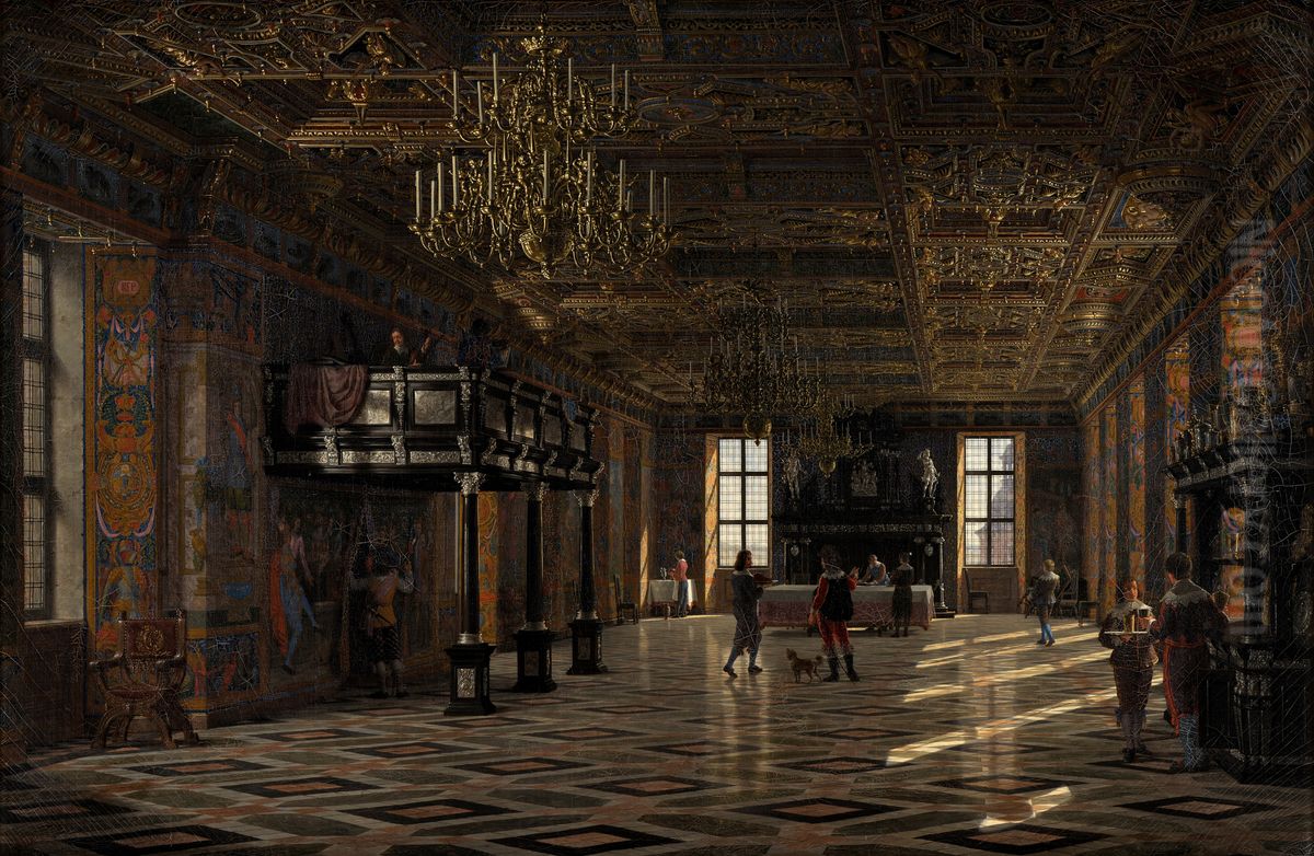 The Great Hall at Frederiksborg Castle during the Reign of Christian IV Oil Painting by Heinrich Hansen