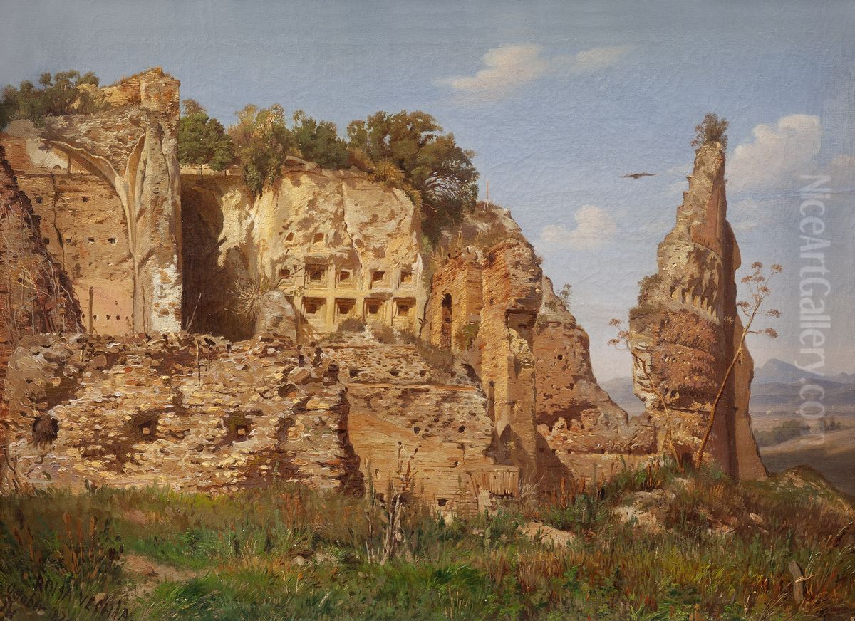 Landscape from Rome, Villa dei Quintili near the Via Appia Oil Painting by Harald Jerichau