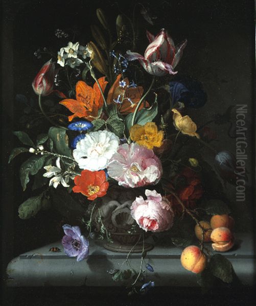 Still Life of Flowers with a Branch of Peaches Oil Painting by Jacob van Walscapelle