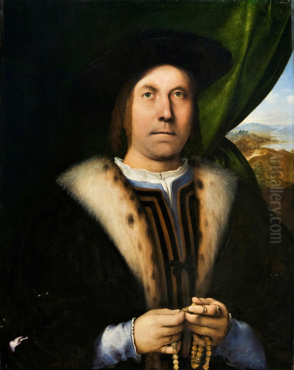 Portrait of a Man - Portrait of a Gentleman with a Rosary Oil Painting by Lorenzo Lotto