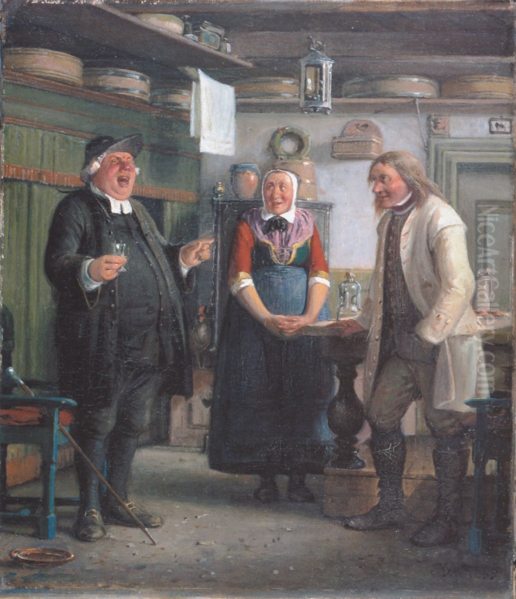 Per Degn synger for en snaps. Oil Painting by Wilhelm Marstrand