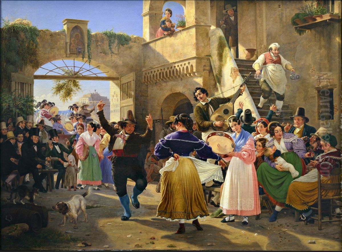 Romerske borgere forsamlet til lystighed i et osteri. Oil Painting by Wilhelm Marstrand