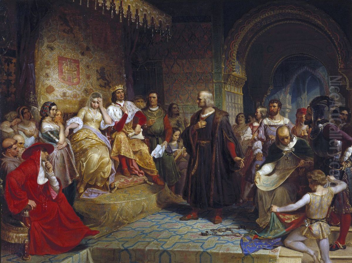 Columbus Before the Queen. Oil Painting by Emanuel Leutze