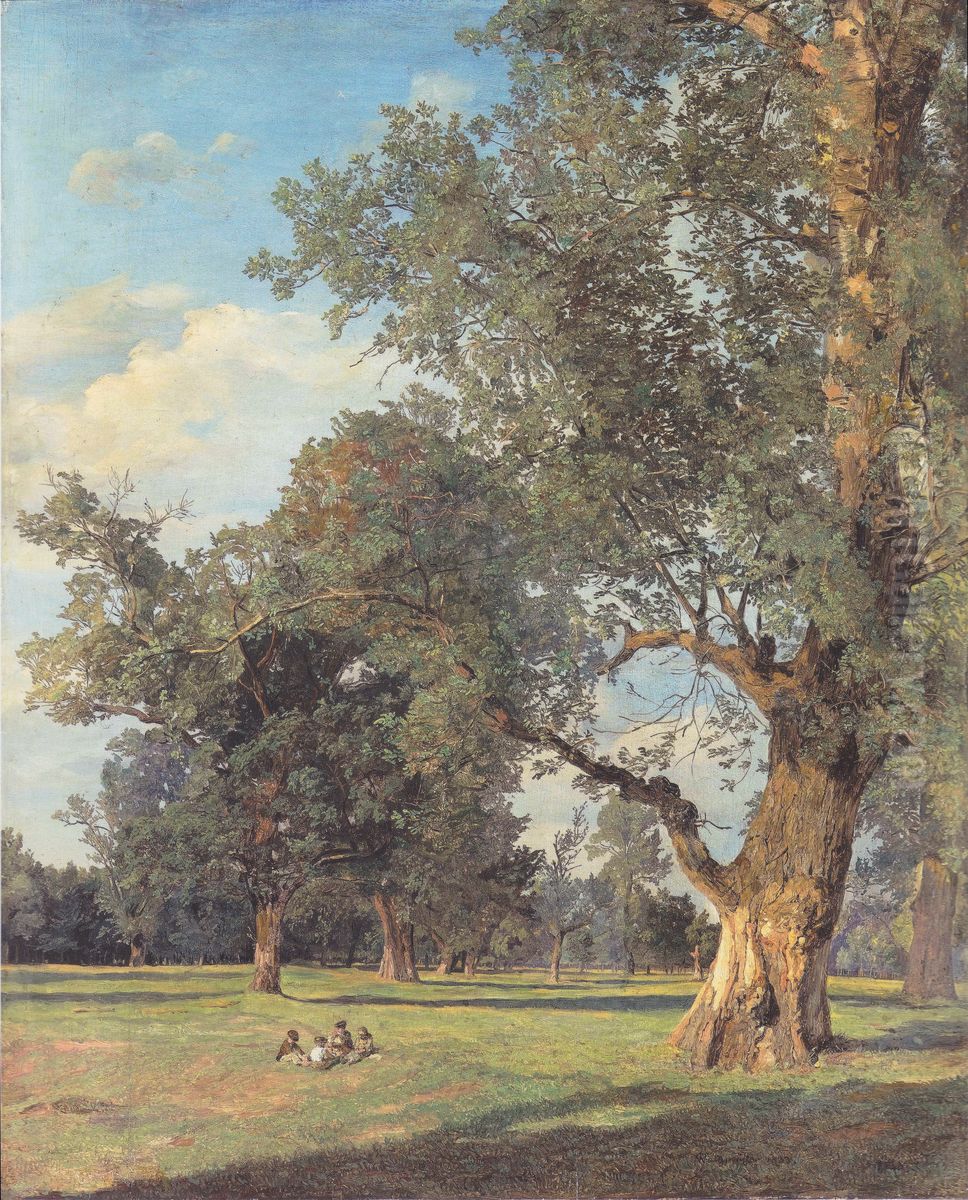 Vue du Prater a Vienne, avec arbre a droite Oil Painting by Ferdinand Georg Waldmuller