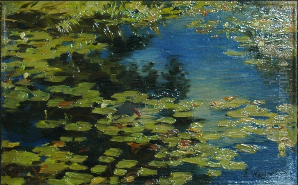 Teich mit Seerosen Oil Painting by Ernst Henseler